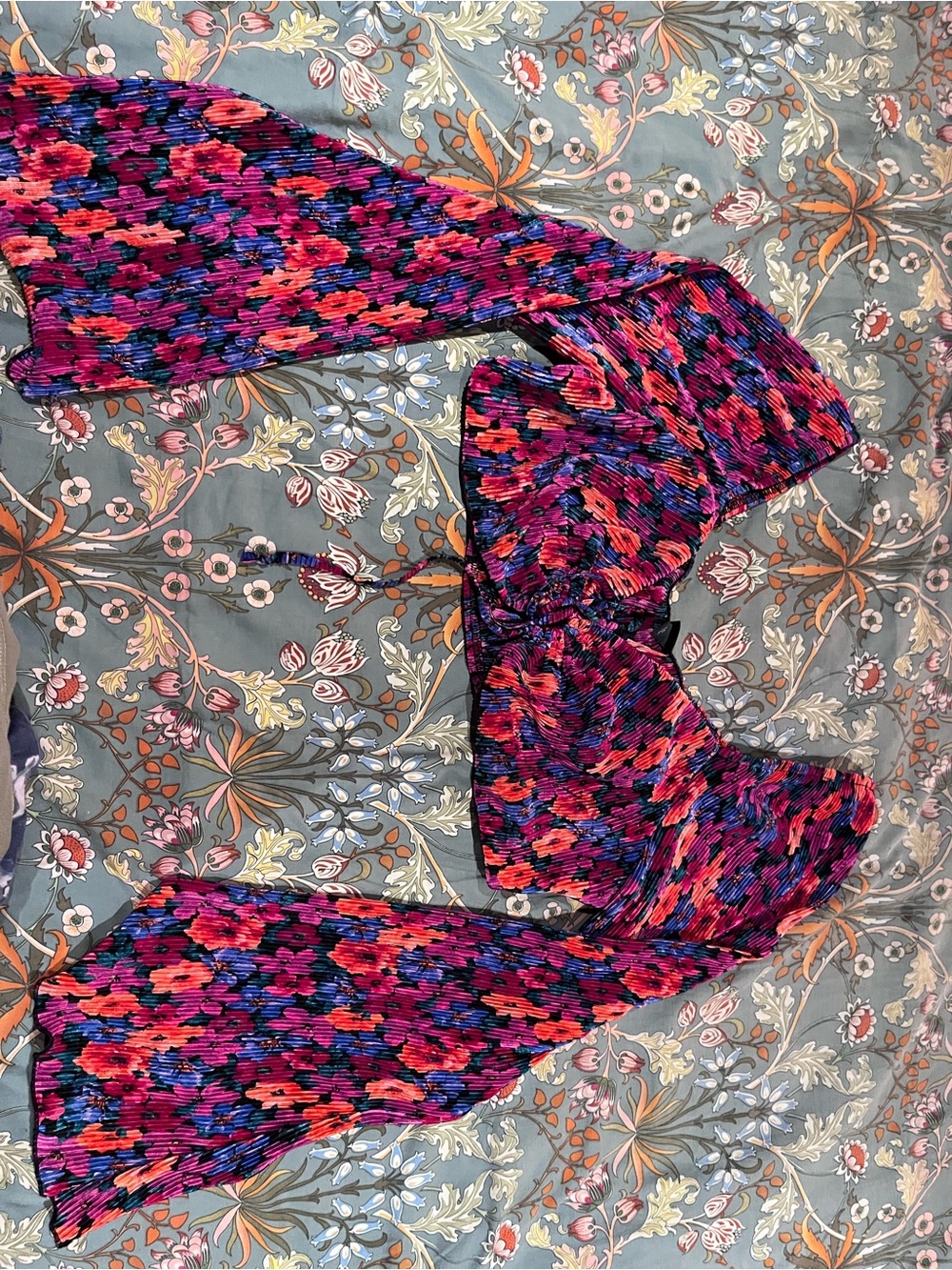 wild fable Pink and purple Floral-Pattern Off-Shoulder Crop Top